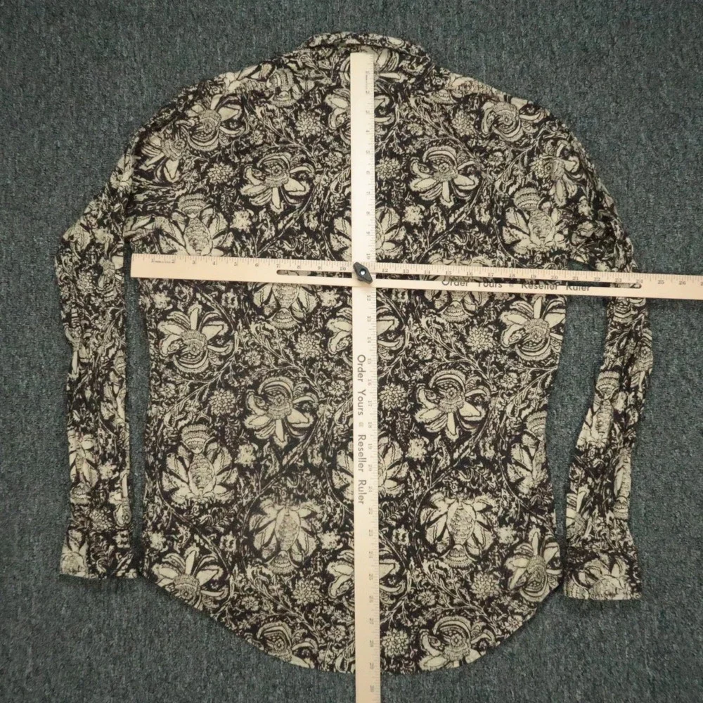 Polo‎ Ralph Lauren Shirt Mens Medium Brown Floral Fish Long Sleeve Popover VTG